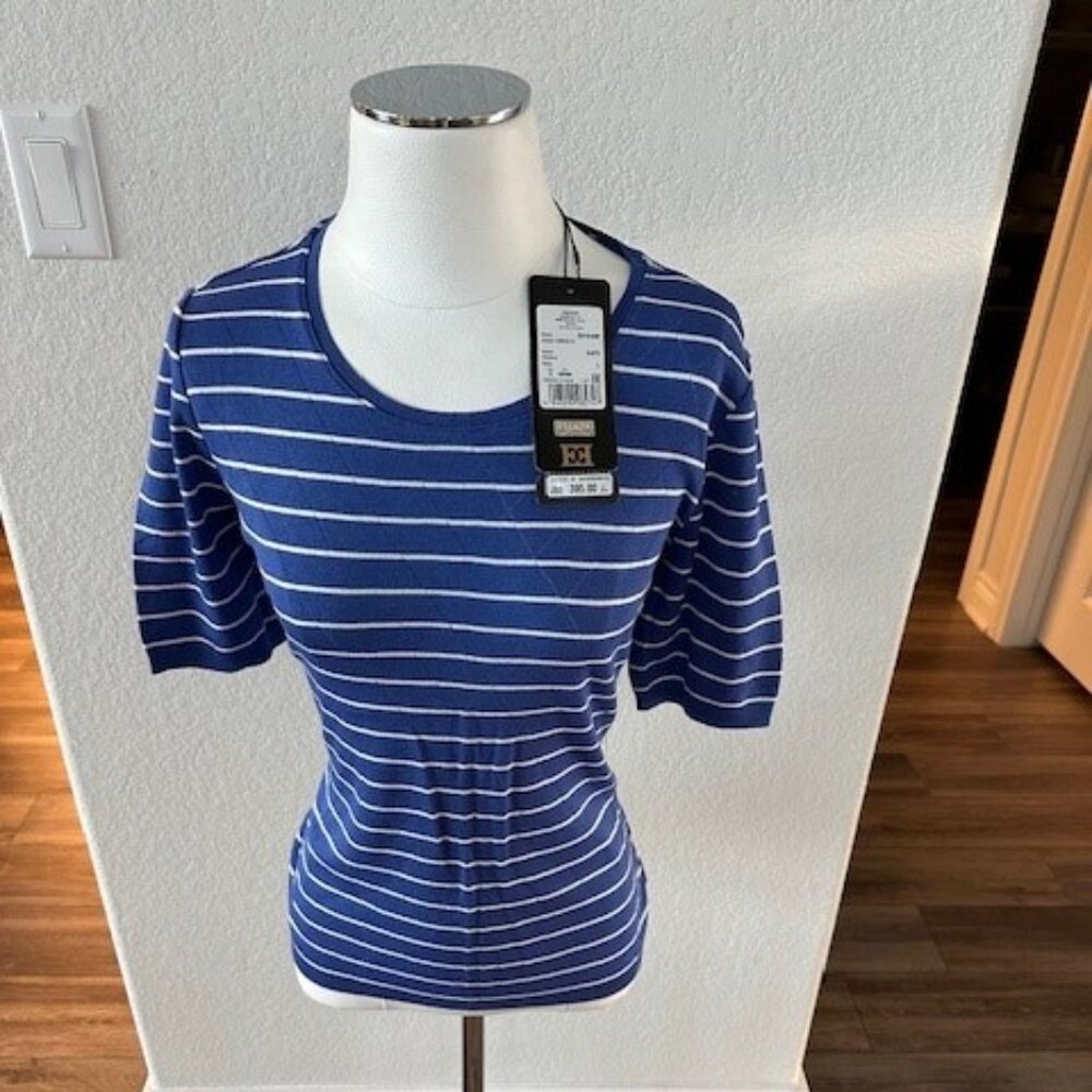 Escada Short Sleeve Striped Top w/Argyle Pattern in Background Size L NWT
